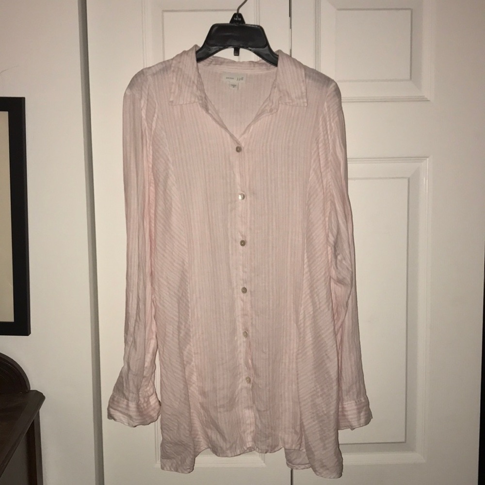 J. Jill EUC long linen white pink stripe shirt Excellent condition M